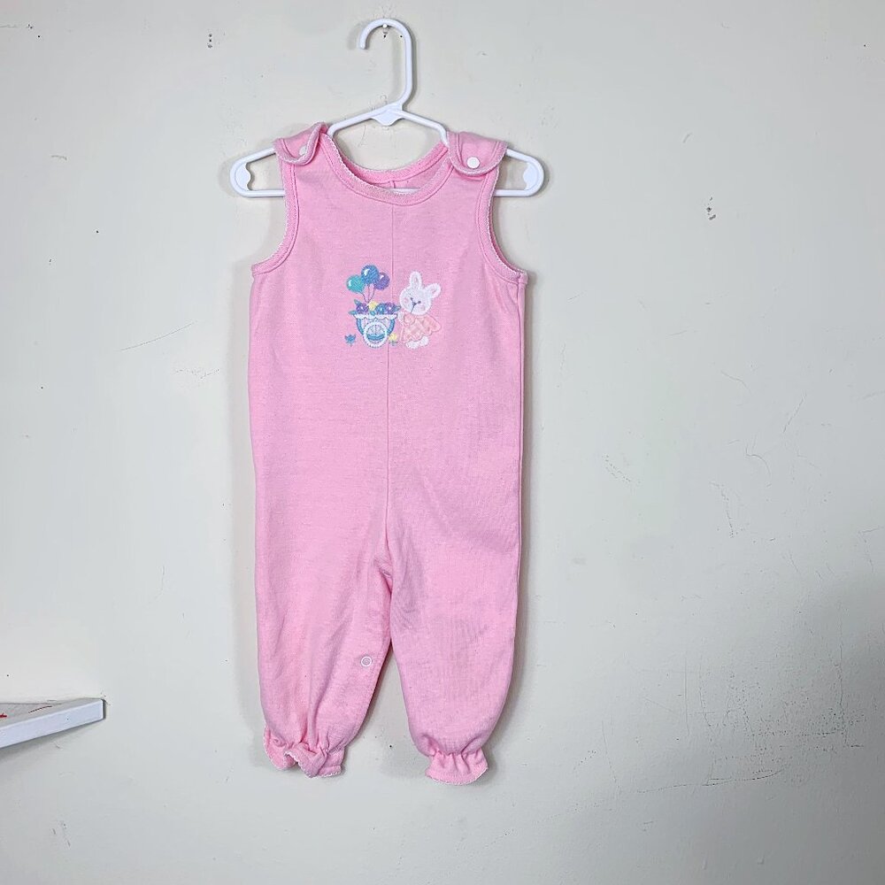 Vintage Health-Tex Baby Girls Pink Bunny with Balloons Romper Size 24 Months